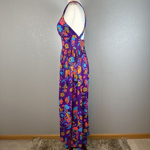 Vintage 60s Kamehameha Maxi Dress Purple Butterfly Floral Small Made in Hawaii - Picture 4 of 8